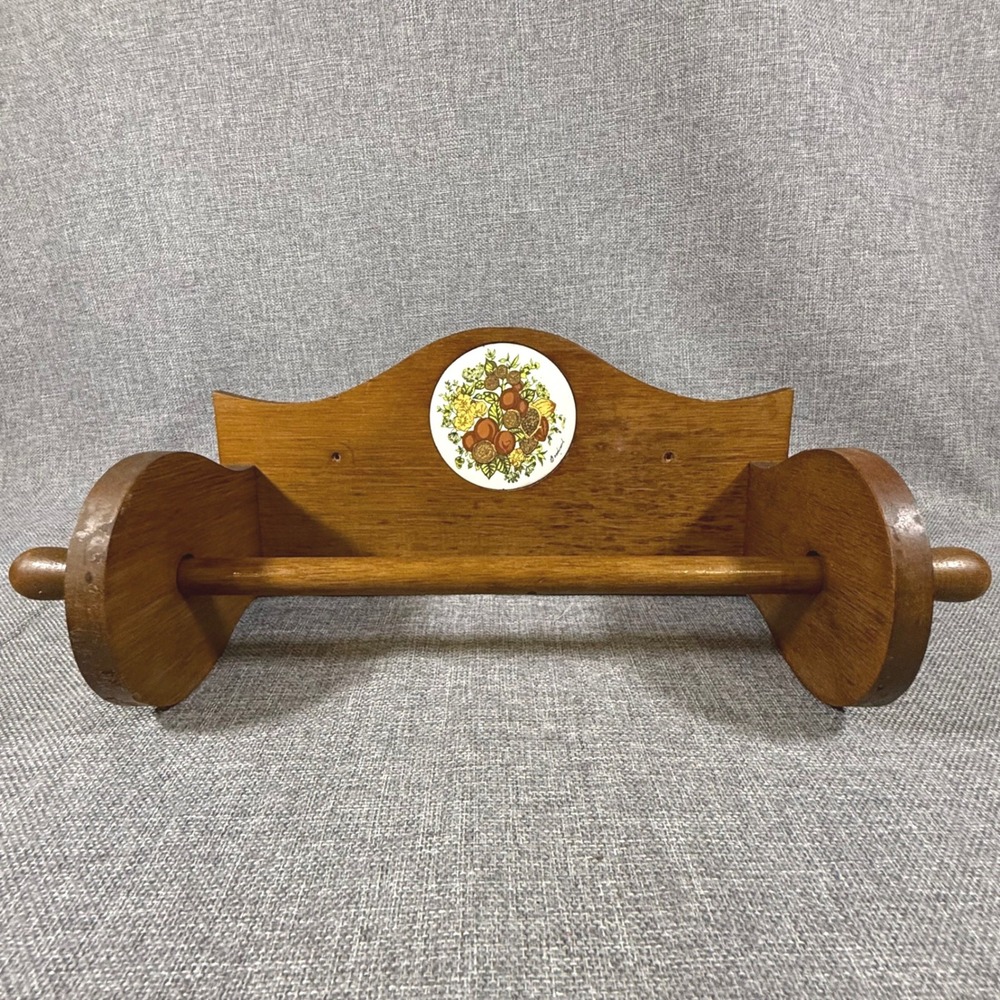 VTG Goodwood Spice of Life Paper Towel Holder Wall Mount Wood Fruit Tile 70s MCM